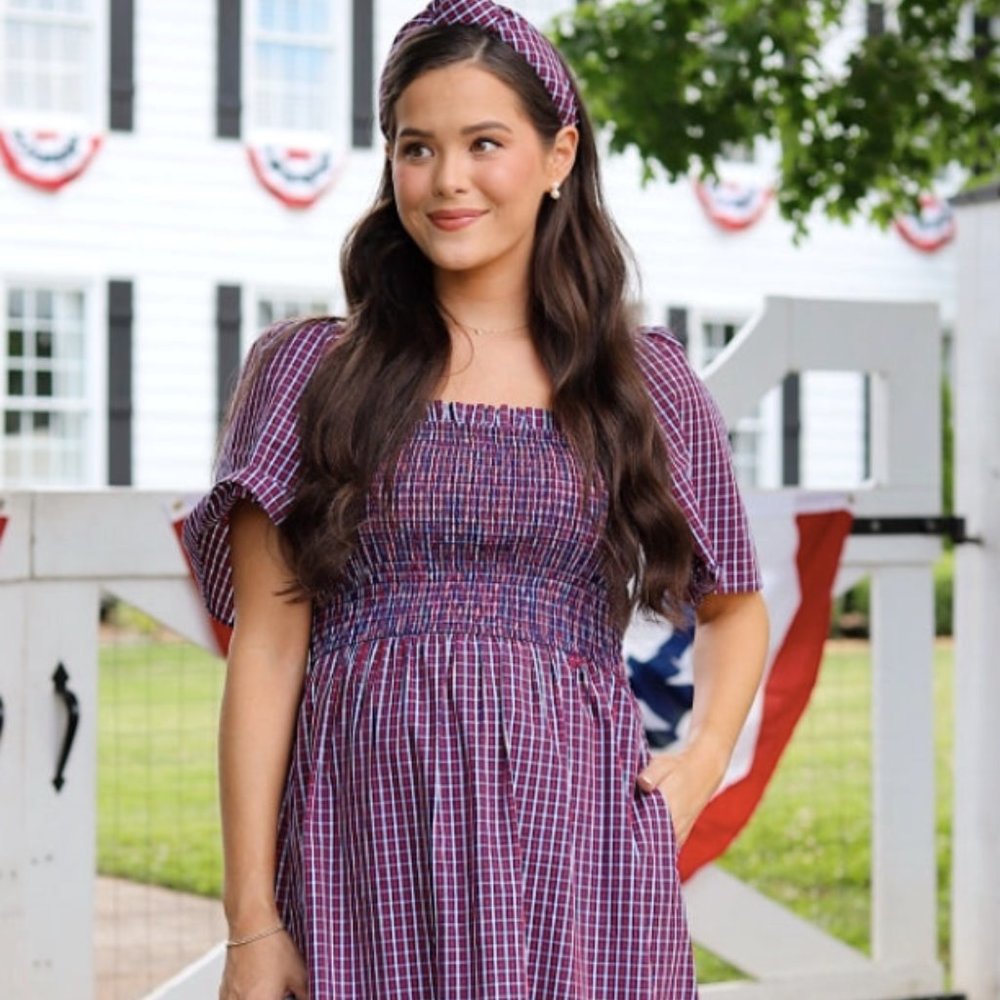 Draper James Deanna smocked Midi plaid dress xs